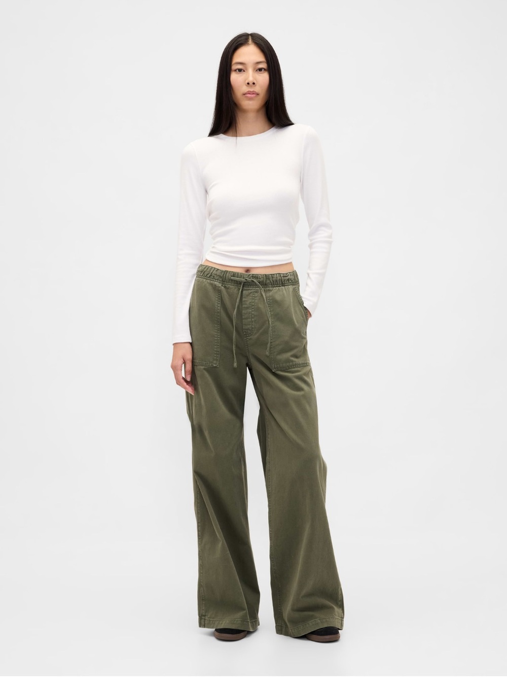 GAP Mid Rise Easy Baggy Pants Olive Green XS